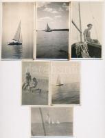 1931 Balatonfüred, vitorlások, 6 db fotó, 11x6,5 és 8,5x5 cm