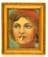Jelzés nélkül: Rökk Marika színésznő portréja, olaj, fa, keretben, 22,5×17 cm