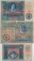 1912. 100K (3x) + 1914. 50K + 1915. 10K mindegyik román felülbélyegzéssel T:III-