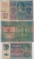 1912. 100K (3x) + 1914. 50K + 1915. 10K mindegyik román felülbélyegzéssel T:III-
