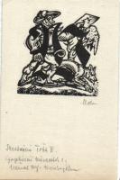 Nagy hagyaték tétel: 64db vegyes magyar rézkarc, metszet, ex libris, különféle nyomatok, sok a terve...