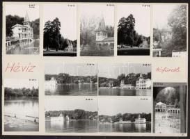 1971-1973 Hévíz, Zagyva, 32 db fotó 3 lapra ragasztva, néhány feliratozva, képméret: 9x6 cm