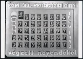 1950 Egri gimnáziumok tanárai és végzős növendékei, 3 db kistabló feliratozott portréképekkel, a Fot...