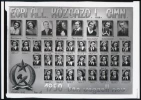 1950 Egri gimnáziumok tanárai és végzős növendékei, 3 db kistabló feliratozott portréképekkel, a Fot...
