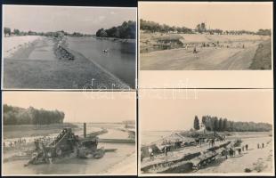 1942 Baja, árvízvédelmi, folyószabályozási munkálatok a Duna és a Sugovica holtág torkolatánál, 10 db vintage fotó, 9x14 cm