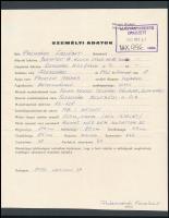 1972 Manöken és modell nyilvántartás egy kartonja fotóval, adatlappal, 24x18 cm