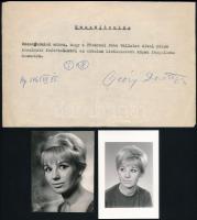 cca 1965 Három magyar színész portréi, negatívjai és aláírt nyilatkozata, 6x7 cm