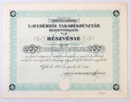 Ujfehértó 1927. Ujfehértói Takarékpénztár Részvénytársaság részvénye 200P-ről, szelvényekkel és szárazpecséttel T:I-