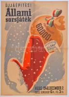 1948. Újjáépítési Állami sorsjáték hirdető plakátja, 60.000Ft-os nyereményről, összehajtva, szép állapotban, kis lyuk a közepén.