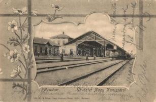 Nagykanizsa, vasútállomás, vonat, Art Nouveau (lyukak / pinholes)