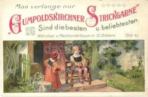 Gumpoldskirchner Strickgarne. Märchen v. Machandelbaum in 12 Bildern (Bild 4.) / Austrian knitting yarns advertisement. litho (Rb)