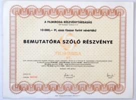 Budapest 1993. Filmiroda Részvénytársaság bemutatóra szóló részvénye 10.000Ft-ról, szelvényekkel T:I-,II