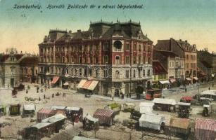 Szombathely, Horváth Boldizsár tér, Városi bérpalota, piac, villamos