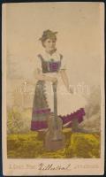 cca 1876 Tiroli népviselet, kézzel színezett, vizitkártya méretű fénykép, 10x6 cm