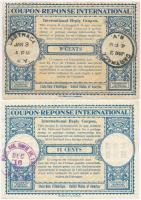Amerikai Egyesült Államok ~1950. 9c + 11c Nemzetközi válaszdíjszelvény mindkettő vízjeles papíron, pecséttel T:I-,III USA ~1950. 9 Cents + 11 Cents International Reply Coupon both on watermarked paper, with stamp C:AU,F
