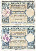 Amerikai Egyesült Államok 1946. 9c Nemzetközi válaszdíjszelvény vízjeles papíron, pecséttel (2x) T:I-,III USA 1946. 9 Cents International Reply Coupon on watermarked paper, with stamp (2x) C:AU,F
