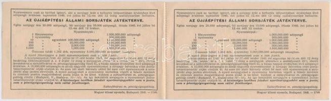 1946. "Fél-sorsjegy az Újjáépítési Állami Sorsjátékra" fél sorsjegy 1.000.000.000AP értékb...