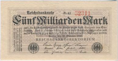 Németország / Weimari Köztársaság 1923. 5.000.000.000M T:F részben restaurált Germany / Weimar Republic 1923. 5.000.000.000 Mark C:F partially restored Krause 123.