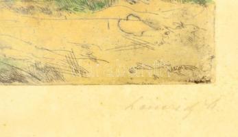 Olvashatatlan jelzéssel: Zugligeti táj, színezett rézkarc, papír, üvegezett fa keretben, 15×20 cm