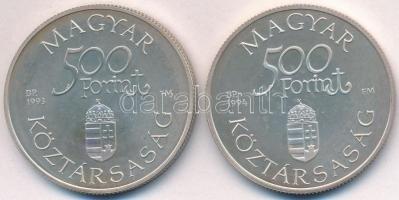 1993. 500Ft Ag "Régi dunai hajók - Árpád" + 1994. 500Ft Ag "Régi dunai hajók - Caroli...