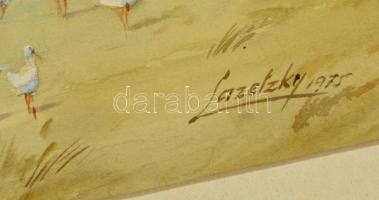 B. Lazetzky Stella (?-?): Madarak a vízparton, akvarell, papír, jelzett, paszpartuban, 29×38,5 cm
