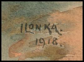 Ilonka jelzéssel: Olvasó nő, akvarell, papír, 24,5×17 cm