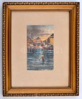 RN jelzéssel: Canal Grande, Trieszt, akvarell, papír, üvegezett fa keretben, 19×11 cm