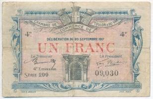 Franciaország / Toulon-i és Var-i Kereskedelmi Kamara 1917. 1Fr szükségpénz T:III,III-
France / Cha...