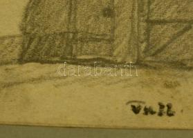 Zórád jelzéssel: TIszta udvar, rendes ház, ceruza, papír, üvegezett fa keretben, 13×10 cm