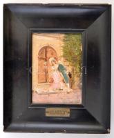 Jelzés nélkül: Kukucskáló, olaj, fa, díszes keretben, 13,5×9,5 cm