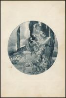 Franz von Bayros (1866-1924): Ölelésben, erotikus ex libris. Heliogravür, papír, jelzés nélkül, 13×12 cm