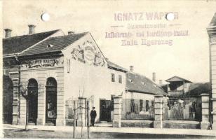 Zalaegerszeg, Wapper Ignácz Concordia temetkezési intézete; hátoldalon a tulajdonos saját kezű értesítése elkészült sírkőről. Divald Károly fia / Steinmetzmeister (lyukak / holes)