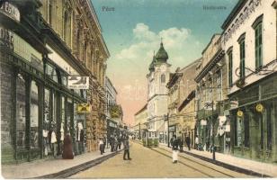 Pécs, Király utca, villamos, Spiegel József és Hoffmann Károly üzlete, Kereskedelmi és Iparegylet (EK)