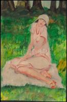 Balla jelzéssel: Ülő nő, akvarell, papír, 32×21 cm