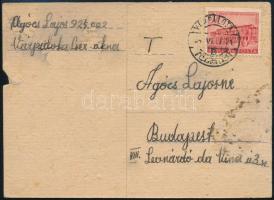 1954 Várpalota, a politikai elítélteket is foglalkoztató várpalotai szénbányából (Cser-akna) küldött levelezőlap csomag küldéséről, ellenőrizve bélyegzéssel