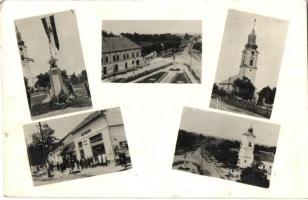 Margitta, Marghita; templomok, Turul szobor, országzászló, Hangya üzlet / churches, monument, Hungarian flag, cooperative shop