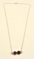 Ezüst(Ag) nyaklánc ametiszttel díszítve, jelzett, h: 40 cm, bruttó: 1,8 g