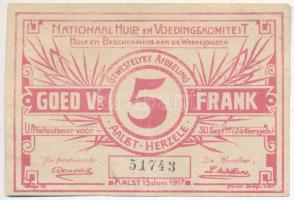 Belgium / Aalst 1917. 5Fr szükségpénz T:II-,III Belgium / Aalst 1917. 5 Frank necessity note C:VF,F