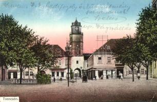 Trencsén, Trencín; Torony utca, Várostorony / street view with tower (EK)