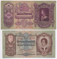 1930. 100P + 1932. 50P + 1936. 10P + 1941. 20P mindegyik hamis nyilaskeresztes "Parancsnokság Mattsee" felülbélyegzéssel (fake overprint) T:III