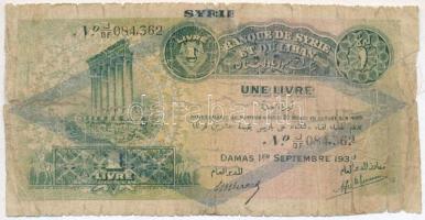 Szíria / Szíria és Libanon Bank 1939. 1L T:IV ragasztás Syria / Banque de Syrie et du Liban 1939. 1 Livre C:G sticked Krause 40