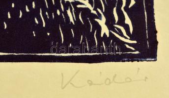 Kádár György (1912-2002): Tűzrakó. Színes linó, papír, jelzett, 14x10 cm