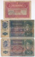 1913-1917. 7db-os vegyes korona bankjegy tétel, mindegyik felülbélyegzett, közte hamis bélyegzések is (some fake overprints) T:II-IV