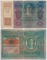 1912-1914. 5db-os vegyes korona bankjegy tétel, mindegyik felülbélyegzett, közte hamis bélyegzések i...