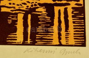 Kőhalmi Gyula: Őszí napsütés. Linó, papír, jelzett. 20x20 cm