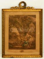 XVIII. sz. vége: J. F. Beaurarle: La Chasse. színezett rézmetszet. 54x35 cm Hozzá tartozó aranyozott fa kerettel
