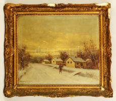 Szentgály Ferencz (?-?): Havas falusi utca. Olaj, vászon, jelzett, sérült keretben, 40×50 cm