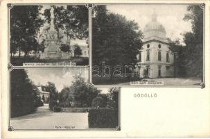 Gödöllő, park, Római katolikus templom, Ferenc József tér, Szentháromság szobor, Art Nouveau