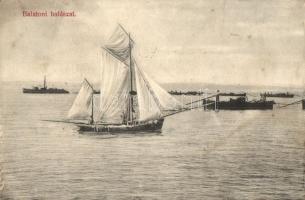 Balaton, halászat, vitorlás. Divald Károly 1065-1907. (fl)