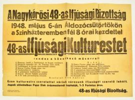 1948 Nagykőrösi 48-as Ifjúsági Bizottság 48-as ifjúsági kultúrest plakát, hajtott, 58x42 cm
